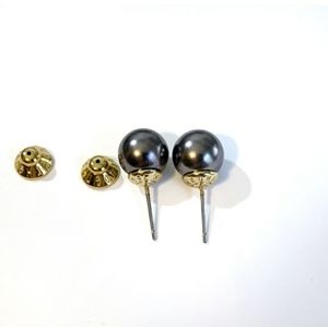 Henri Bendel Dark Blue Pearl & Gold Stud Earrings